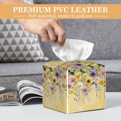 Tissue Box Cover, Yellow Wisteria Flowers Tissue Box Holder Waterproof Leather Facial Paper Organizer Dispenser for Bathroom Home Car Nightstand Vanity - color: Yellow Wisteria Flowers