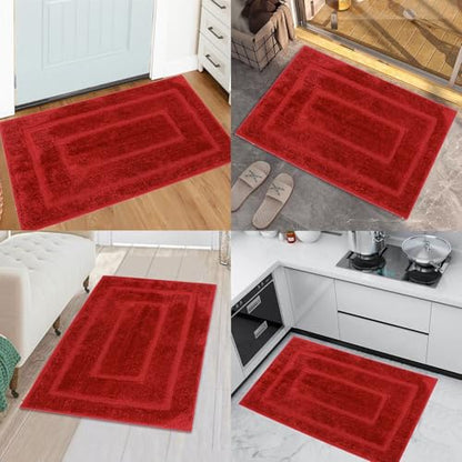 Red Bath Rug Non Slip,Indoor Floor Doormat,20"x32" | Small Area Rug,Bath Mat,Rubber Backed,Soft microfiber,Machine Washable,Bathroom,Entryway,Kitchen,Bedroom - color: Red1