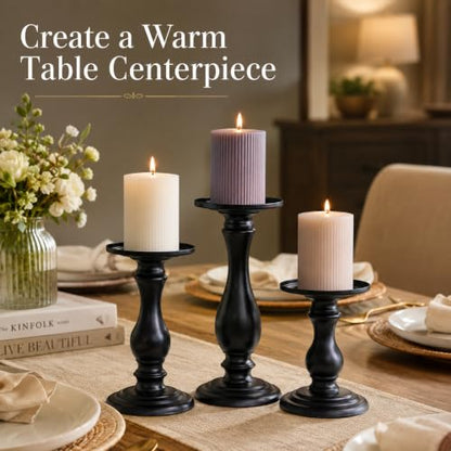 Matte Black Pillar Candle Holders Set of 3-10", 8", 6”H Candlestick Candle Holders Stand, Home Coffee Table Decor Decorations Centerpiece for Dining/Living Room