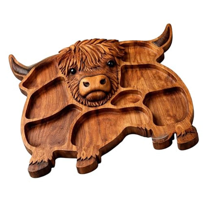 High Cow Wooden Board with Compartments Food Platter Appetizer Serving Tray Farmhouse Home Party Decors