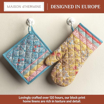 Maison d' Hermine 100% Cotton Oven Mitt & Pot Holder Set (7.5"x13" & 8"x8") | Heat Resistant BBQ Cooking Gloves with Loop Baking Grilling Kitchen Hotel Home Farmhouse Spring Summer - Marquise - color: 001 - Marquise, size: 7.5" x 13" & 8" x 8" (Oven Mitt
