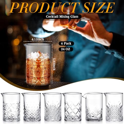 Inbagi 6 Pcs Cocktail Mixing Glass 24 oz Bartender Crystal Stirring Glass Thick Bottom Bar Seamless Mixing Pitcher for Stirring Drinks Home Bar Accessories, 6 Styles