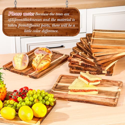 Roshtia 12 Pcs Acacia Wood Serving Tray Dinner Plates,10'' X 14'' X 0.6'' | Rectangular Wooden Platter Food Tray Cheese Charcuterie Board Bulk for Fruit Vegetable Appetizer Christmas Party Supplies - size: 10'' X 14'' X 0.6''