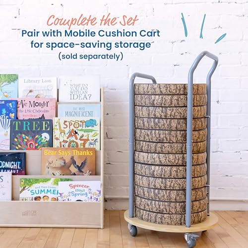 ECR4Kids SoftZone Tree Log Round Floor Cushions, 6-Piece, Chocolate | Soft foam with polyurethane cover, GREENGUARD Gold Certified, lightweight, stackable, non-slip, classroom flexible seating