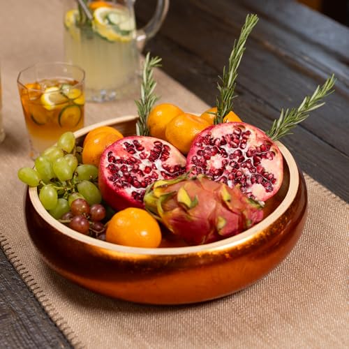 LEXA 12" Handmade Copper Bamboo Wooden Fruit Bowl for Kitchen Counter - 130 oz Lightweight Large Bamboo Wood Salad Bowl - color: Copper Gold