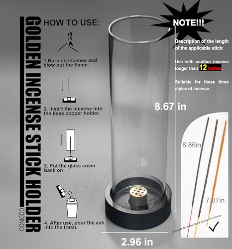 Incense Holder for Sticks,Modern Incense Stick Holder with Glass Ash Catcher[Anti ash Flying], Incense Burner Holder,Zen Glass Incense Holder,for Spa Home Decor Yoga Meditation[Black]