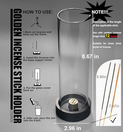 Incense Holder for Sticks,Modern Incense Stick Holder with Glass Ash Catcher[Anti ash Flying], Incense Burner Holder,Zen Glass Incense Holder,for Spa Home Decor Yoga Meditation[Black]