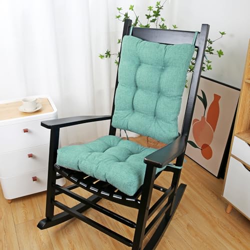 BUYUE Chair Cushion Set for Rocking Chair, Back Pillow & Seat Cushion with Ties, Original Woven Fabric Non-Slip Chair Pads for Elderly Sitting, Light Green - color: Light Green