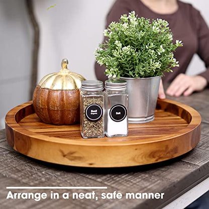 TIDITA 13" Wooden Lazy Susan Organizer for Cabinet, 360° Rotation, High Rim | Solid Acacia Wood, Non-Skid Pads, Swivel Round Lazy Susans Turntable for Countertop, Decorative Tray, Cheese Board, Multi-Use - size: 13 Inch