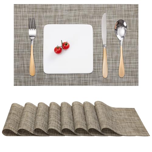 Myir JUN Placemats Set of 8 Kitchen and Dining Table Placemats | Vinyl Placemats Place Mats Indoor/Outdoor Set of 8 Washable Table Mats Non-Slip Place mats for Dining Table, Caramel - color: Caramel, size: Set of 8