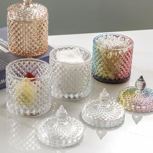 Colorful Crystal Glass Candy Snack Barrel Storage Jar Embossed Luxury Cookie Buffet Canister With Lids Jewelry Box Jar Biscuit Containers(Clear) - color: Cylinder-Clear