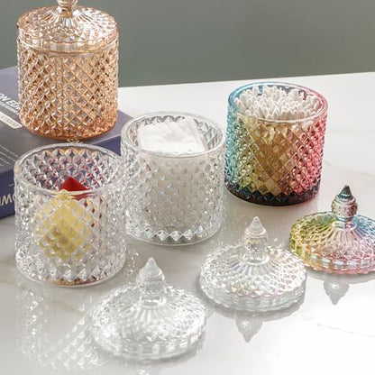 Colorful Crystal Glass Candy Snack Barrel Storage Jar Embossed Luxury Cookie Buffet Canister With Lids Jewelry Box Jar Biscuit Containers(Clear) - color: Cylinder-Clear