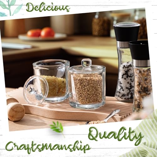 Reallnaive 2 Pack Glass Salt Cellar with Lid and Spoon, 8.7 oz, Clear | Storage Container, Wide Opening, Heavy Bottom, Dishwasher Safe, for Countertop Salt, Sugar, Pepper, and Spice Storage - color: White