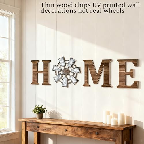 Windmill Home Letters Wood Sign, Set of 4, Brown | Rustic Farmhouse Wall Decor & Home Sign Wall Decor,Wooden Hanging Decoration for Living Room, Kitchen, Bedroom, Porch