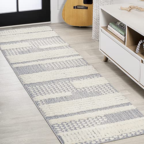 JONATHAN Y Geometric High-Low Cream/Gray Runner Rug 2X8 ft, Kerstin for Living Room, Bedroom, Kitchen, Office, Easy-Cleaning, High Traffic, Pet-Friendly, Non-Shedding SNT100A-28 - size: 2'2" x 8' (Runner)