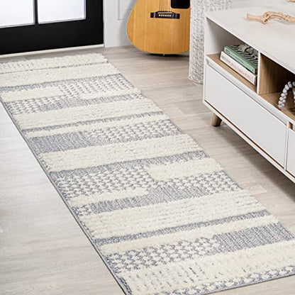 JONATHAN Y Geometric High-Low Cream/Gray Runner Rug 2X8 ft, Kerstin for Living Room, Bedroom, Kitchen, Office, Easy-Cleaning, High Traffic, Pet-Friendly, Non-Shedding SNT100A-28 - size: 2'2" x 8' (Runner)