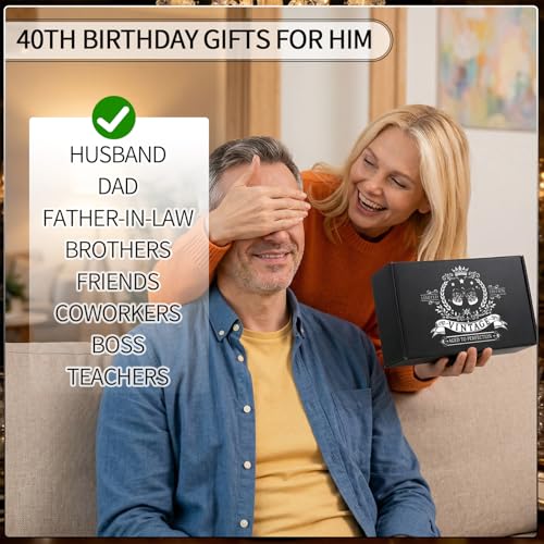 40th Birthday Gifts for Men 40th Birthday Party Supplies | Include 11 Oz Glass Stone Ice Tong Bottle Opener Cap Apron Socks Keychain Greeting Card for Him, Dad, Husband, Friends - style: 40th
