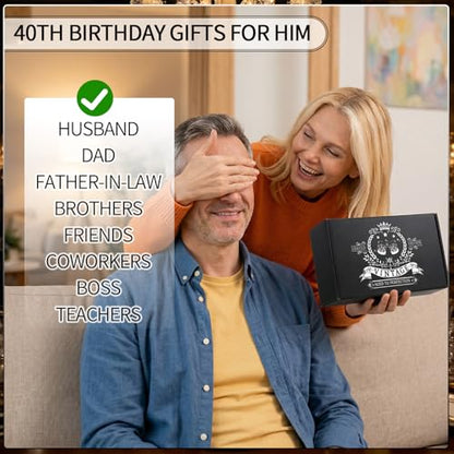 40th Birthday Gifts for Men 40th Birthday Party Supplies | Include 11 Oz Glass Stone Ice Tong Bottle Opener Cap Apron Socks Keychain Greeting Card for Him, Dad, Husband, Friends - style: 40th