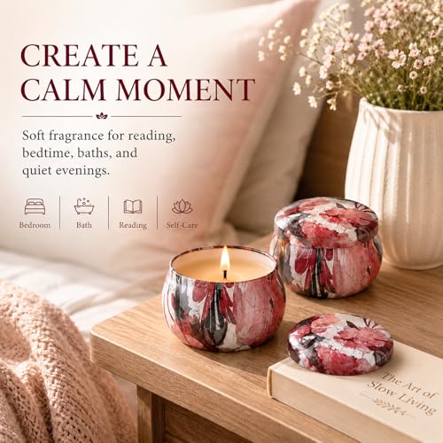 Scented Candles Gift Set for Women, 6 Pack Soy Wax Candle Set in Decorative Tins, 24 oz Total, 180 Hours Burn Time, Floral and Fruity Aromatherapy Candles, Birthday, Thank You, Housewarming Gifts - size: Large 6-Candle Set (Calm)