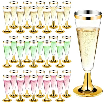 GuanQiao 200 Pack Plastic Champagne Flutes with Gold Rim Gold Bottom, 5.5 Oz Clear Disposable Plastic Champagne Glasses, Wine Glasses Cups for Wedding Celebration New Years Eve Party Supplies - color: Gold Bottom Gold Rim, size: 200-Pack