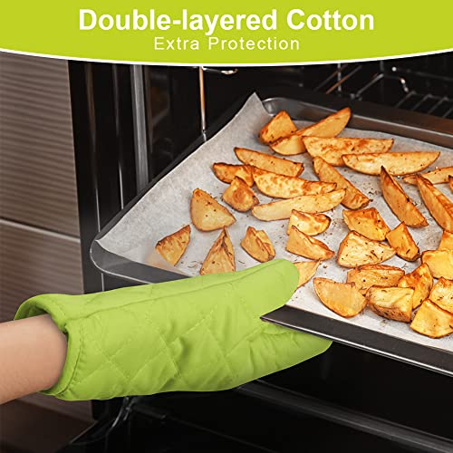 AUAUY Green Oven Mitts, 1 Pair Kitchen Mittens, 392°F Heat Resistant Oven Gloves Non-Slip Kitchen Gloves for Oven, BBQ Gloves-Oven Mitts Infill Cotton Cooking Gloves for Oven Grilling Cooking Baking - color: Green