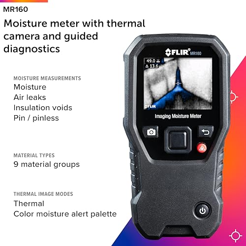 FLIR MR160 Imaging Moisture Meter with IGM Technology: Thermal Imaging, Pin & Pinless Detection, 80x60 Resolution, METERLiNK App, Rechargeable Battery - for Home Inspection & Mold Remediation | 80x60 thermal imager, METERLiNK app, rechargeable, 9999 image
