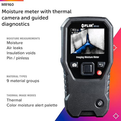 FLIR MR160 Imaging Moisture Meter with IGM Technology: Thermal Imaging, Pin & Pinless Detection, 80x60 Resolution, METERLiNK App, Rechargeable Battery - for Home Inspection & Mold Remediation | 80x60 thermal imager, METERLiNK app, rechargeable, 9999 image