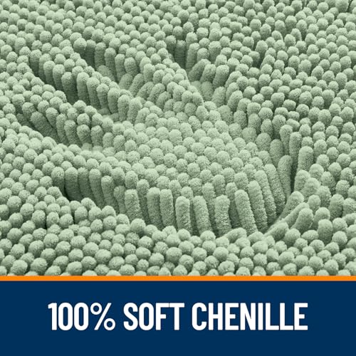 OLANLY Chenille Bath Mat and Bathroom Rugs Sets 2 Piece, Bath Mat Size 36x24 and Bathroom Rugs Sets Size 30x20+24x16 in Sage Green, 3 Item Bundle