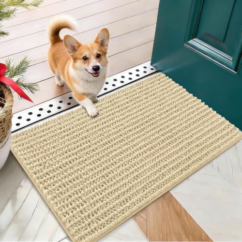OLANLY Dog Door Mat for Muddy Paws 24x16, Ultra-Absorbent Chenille Mud Mat | Sand, Absorbs Moisture and Dirt, Non-Slip Washable Doormat, Quick-Drying Indoor Entryway Floor Carpet for Dogs and Muddy Paws - color: Sand, size: 24" X 16"