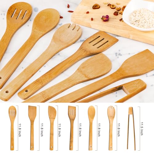 Eisinly Wooden Spoons for Cooking 7-Piece, Kitchen Nonstick Bamboo Cooking Utensils Set, Carbonized Bamboo Durability Spatula Spoon for Everyday Use - color: Carbonized Bamboo, style: Square-edge