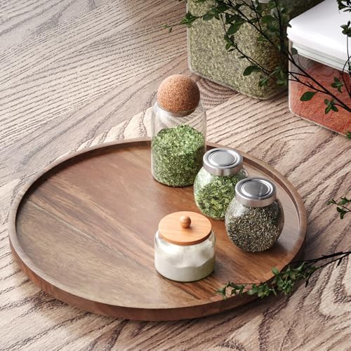 VERTORGAN Lazy Susan Bamboo Organizer for Kitchen,Cabinet(Large) | 360 Rotating Turntable,Spice Rack,Serving Tray,Pantry Vanity Organizer,Countertop Space-Saver - size: 13in
