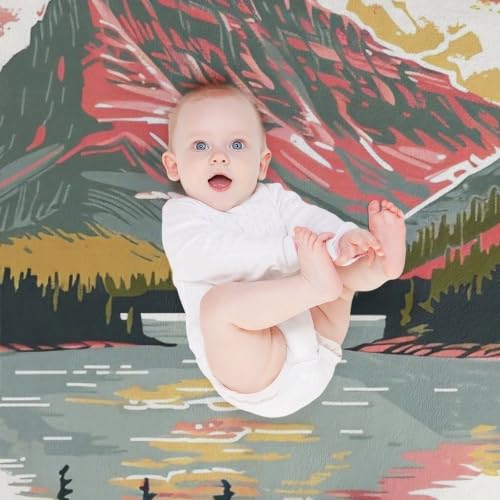 Mid Century Glacier National Park 01 Flannel Blankets Fleece Soft Throw Lightweight Plush Gifts for Couch, Bed, Cozy Sofa Plush, Chair, Lovers 30x40in（75x100cm） - color: Style-1, size: 30x40in（75x100cm）