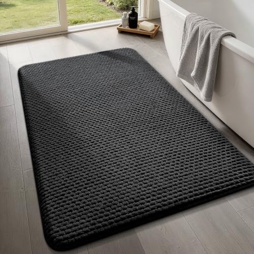 Bathroom Rugs 20x32, Extra Thick Soft Absorbent Chenille Bath Rug Non-Slip Quick Dry, Machine Washable Bath Mats for Bathroom, Floor, Tub and Shower, Home Decor, Black - color: Black, size: 20" x 32"