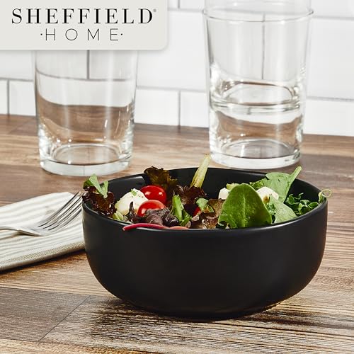 Sheffield Home Large Stoneware Cereal Bowls - Set of 6, 28oz Capacity - Dishwasher & Microwave Safe - 6" Diameter, Stylish & Functional for Everyday Use – Black - color: Black