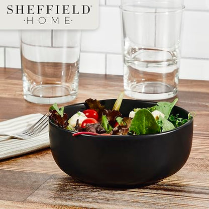 Sheffield Home Large Stoneware Cereal Bowls - Set of 6, 28oz Capacity - Dishwasher & Microwave Safe - 6" Diameter, Stylish & Functional for Everyday Use – Black - color: Black