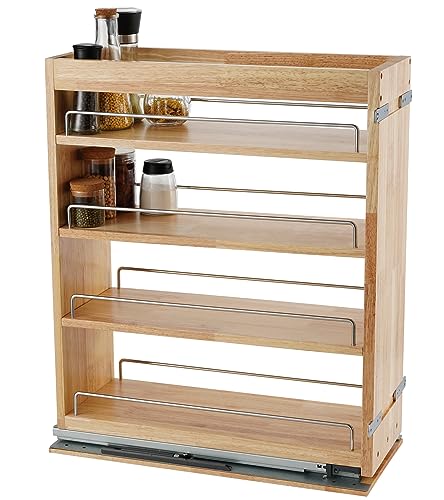 DINDON Pull Out Spice Rack Organizer for Cabinet, (5" W x 21.9" D x 25.2" H) Multi-Use Wood Pull Out Cabinet Organizer Slide Out Shelf Cabinet Storage for Kitchen, Pantry Organization - color: Wood, size: 5"W x 21.9"D x 25.2"H