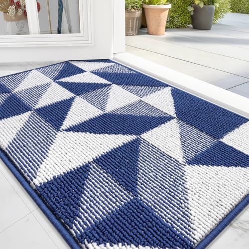 OLANLY Door Mat Indoor Entrance Washable 32x20, Odor-Free Low-Profile Front Back Geometric Doormat, Absorbent Resist Dirt Entry Carpet, Easy to Clean Sturdy Inside Floor Mats for Entryway, Navy - color: Navy, size: 32" x 20"