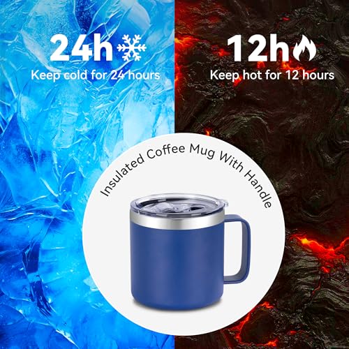 VEGOND 14 oz Insulated Coffee Mug Bulk with Handle, Stainless Steel Travel Coffee Mug with Lid, Double Wall Vacuum Metal Coffee Cup, Coffee Tumbler Powder Coated, Navy Blue 4 Pack - color: Navy Blue, size: 14 Ounces (4 Pack)