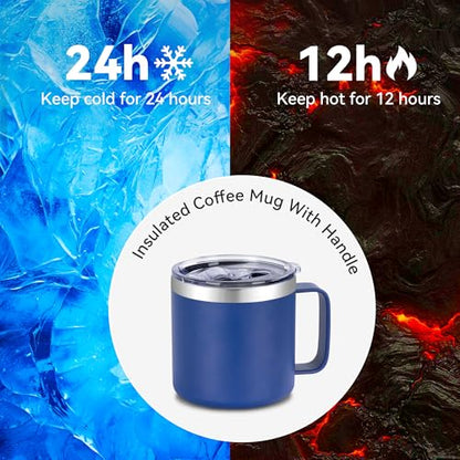 VEGOND 14 oz Insulated Coffee Mug Bulk with Handle, Stainless Steel Travel Coffee Mug with Lid, Double Wall Vacuum Metal Coffee Cup, Coffee Tumbler Powder Coated, Navy Blue 4 Pack - color: Navy Blue, size: 14 Ounces (4 Pack)