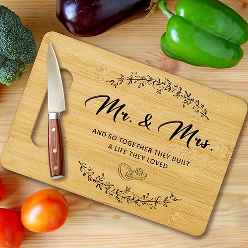 Wedding Gifts for Newlyweds, Bamboo Cutting Board for Kitchen, Mr & Mrs Marriage Chopping Board With A Gift Card, Engagement Bridal Shower Gifts for Bride And Groom -01 - color: Mr & Mrs