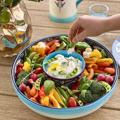 Euro Ceramica Zanzibar Chip and Dip Bowl, 2 Piece Set, Multicolor, 24 ounces