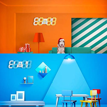 EDUP HOME® 15" Larger 3D LED Wall Clock with Remote Control, 7-Color RGB | Digital Alarm Clock with Adjustable Brightness, 12/24-Hour Time, Date & Temperature Display for Home & Office - color: Rgb Led Wall Clock 15“