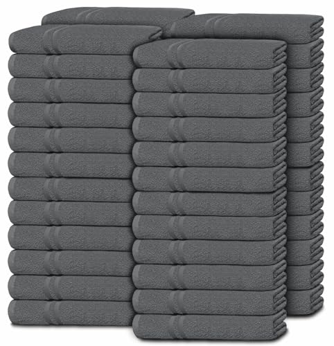 White Classic Wealuxe Dark Gray Washcloths 48 Pack - 600 GSM 100% Ring-Spun Cotton Wash Cloths for Showering, Highly Absorbent and Soft | 12x12 Inches - color: Gray, size: Washcloth 48-Pack