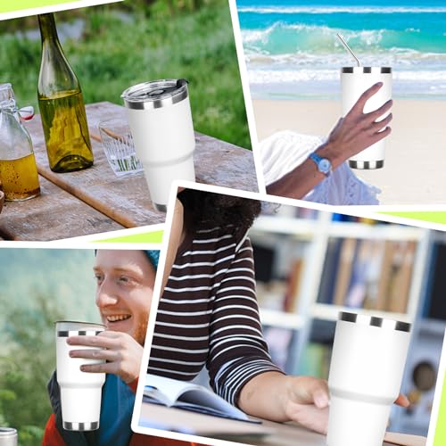 30 oz Tumbler with Lids and Straws Double Wall Insulated Tumbler Cup,Stainless Steel Leak-proof Thermal Coffee Tumbler Powder Coated Travel Mug for Cold and Hot Beverages,White - color: White, size: 30 Ounces