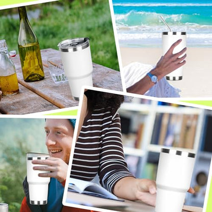 30 oz Tumbler with Lids and Straws Double Wall Insulated Tumbler Cup,Stainless Steel Leak-proof Thermal Coffee Tumbler Powder Coated Travel Mug for Cold and Hot Beverages,White - color: White, size: 30 Ounces