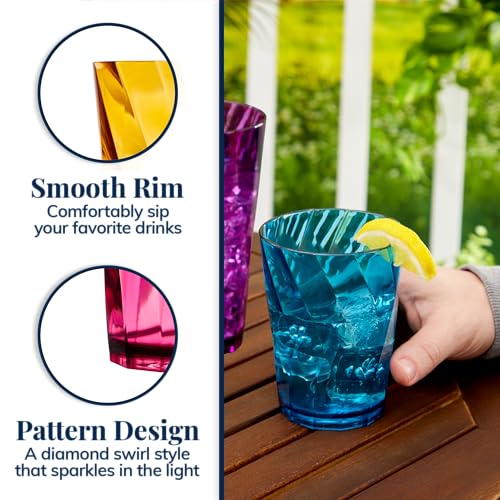 US Acrylic Optix Plastic Reusable Drinking Glasses (Set of 16) 14oz Rocks & 20oz Water Cups in Jewel Tone Colors | BPA-Free Tumblers, Made in USA | Top-Rack Dishwasher Safe - size: 14 ounces/20 ounces
