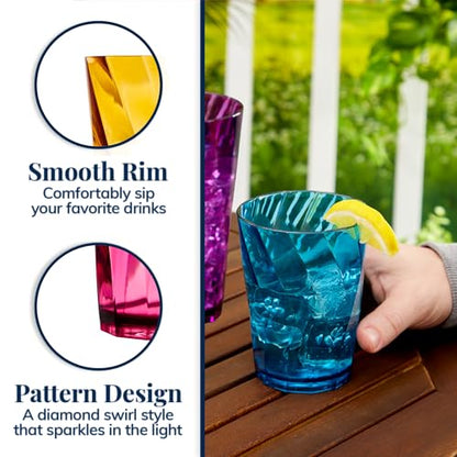 US Acrylic Optix Plastic Reusable Drinking Glasses (Set of 16) 14oz Rocks & 20oz Water Cups in Jewel Tone Colors | BPA-Free Tumblers, Made in USA | Top-Rack Dishwasher Safe - size: 14 ounces/20 ounces