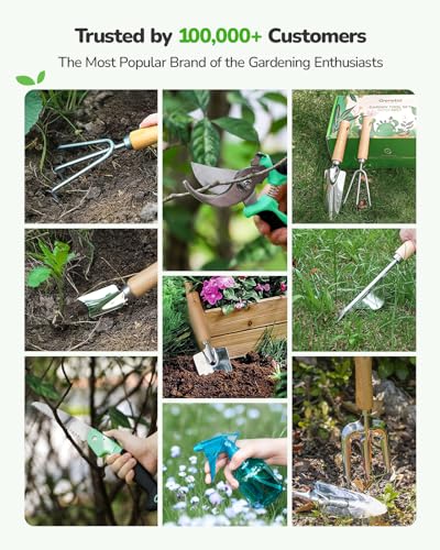 Gardening Tools 10-Piece Garden Tool Set, Rust Resistant, Pink | Steel hand kit with organizer belt for outdoor planting, Garden care and gardening gifts for women, Includes garden tool sets