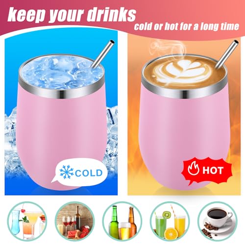 Remagr 16 Pack Stainless Steel Wine Tumblers 12 oz Insulated Vacuum Wine Cup Set Double Wall Stainless Steel Stemless Mug Glasses for Coffee Soda Whiskey Outdoor Travel (Pink) - color: Pink