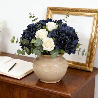 Kimura's Cabin 6pcs Navy Blue Hydrangea Artificial Flowers Silk Hydrangeas | Fake Hydrangeas with Stems Faux Flower,wedding Bouquet Arrangement Halloween Home Party Table Centerpieces Decor Vase Filler - color: Navy Blue